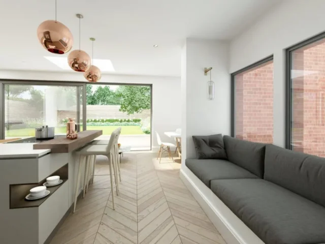 Aluminium windows and doors in a bright open-plan kitchen