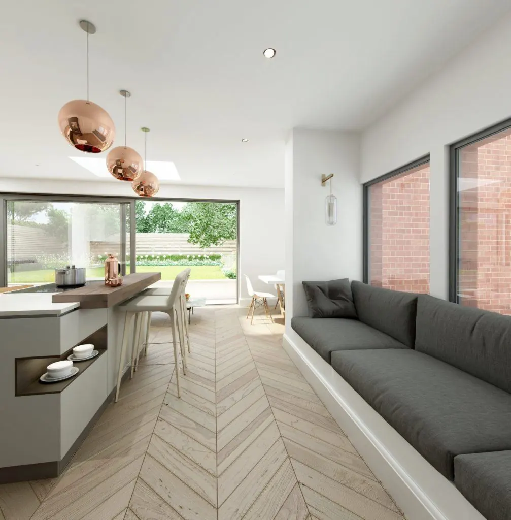 Aluminium windows and doors in a bright open-plan kitchen