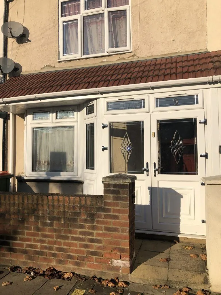 White uPVC porch and windows on a terraced house