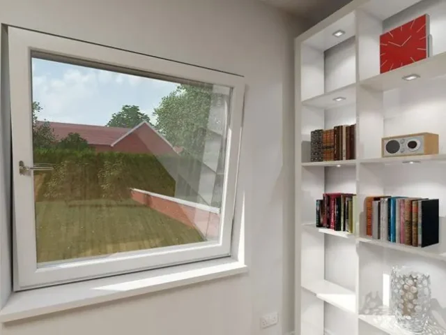 Inside view of a white tilt and turn window