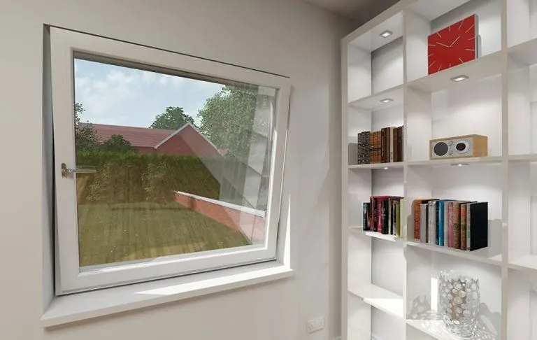 Inside view of a white tilt and turn window